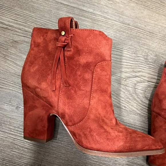 Sam Edelman Niomi Suede Western Booties In Red Paprika Size 6 - Picture 6 of 11